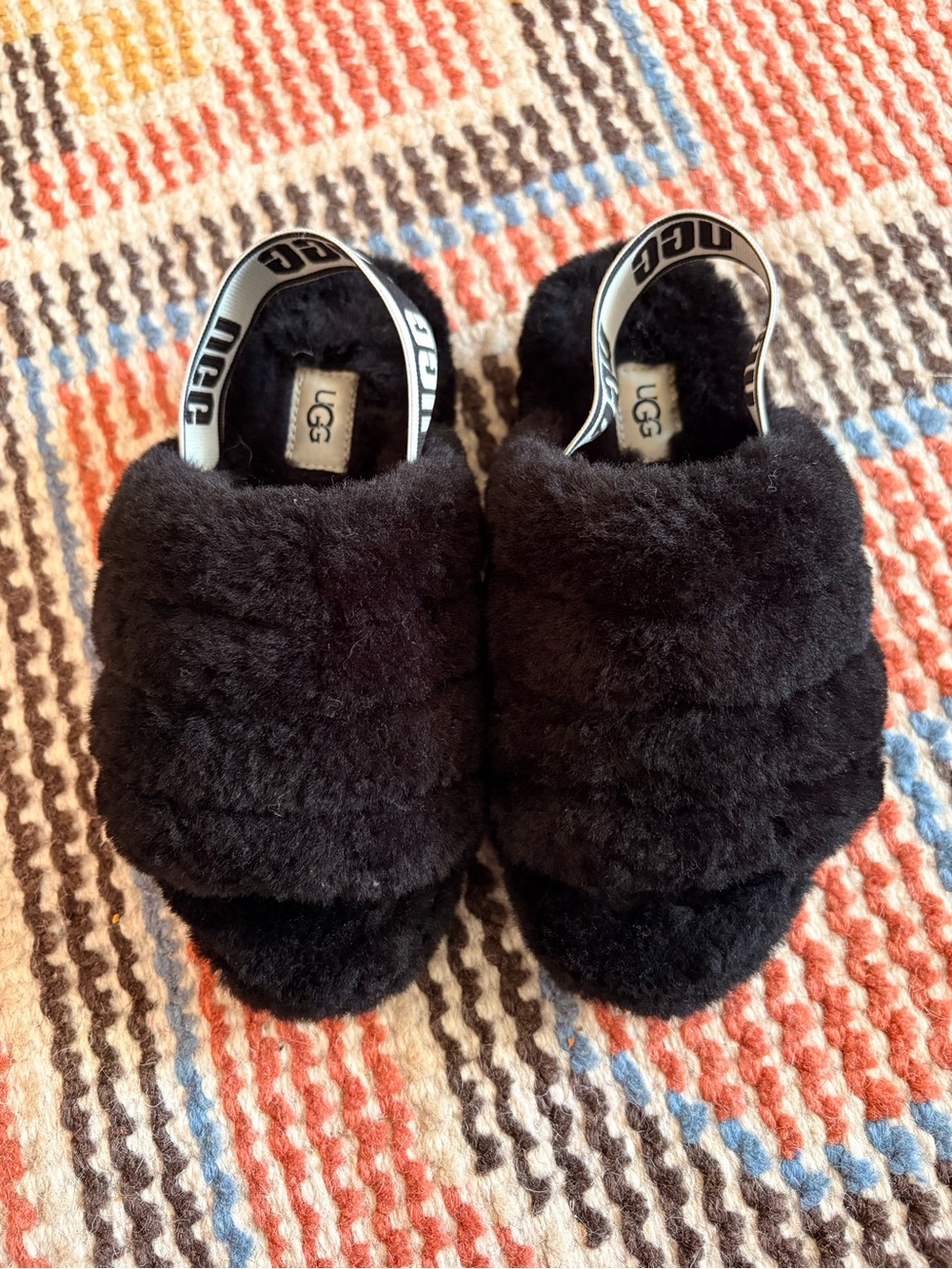 UGG Fluff Yeah Slide Black Sheepskin Slippers US 5